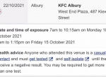 KFC Albury Corona Virus Exposure Site